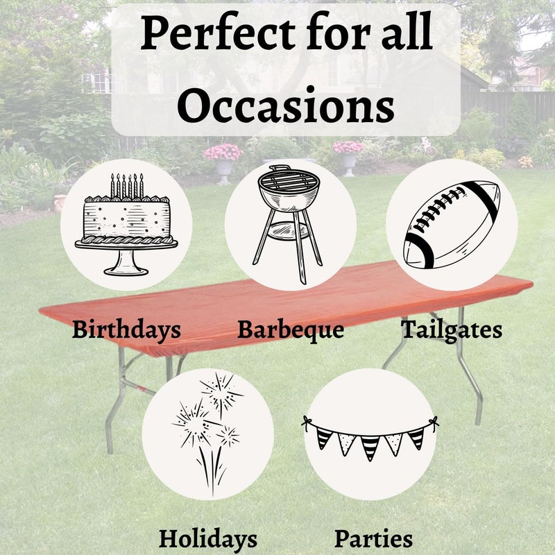 Kwik-Covers 8' Rectangle Plastic Table Covers 30" x 96", Bundle of 5 (Real Red) - Image 5